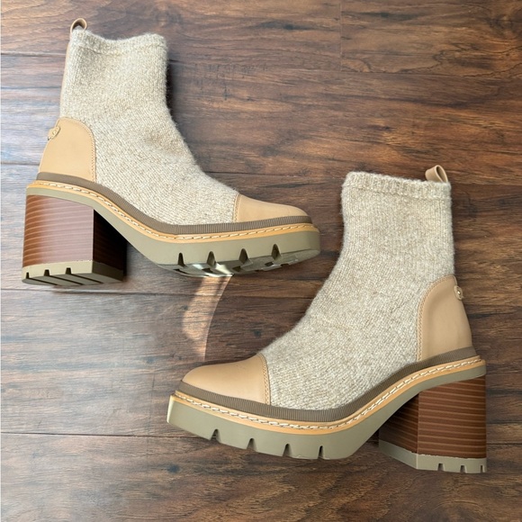 NWOT Sam Edelman Rozanna Knit Tan Ankle Booties w Block Heel- Size 7.5 - Picture 6 of 11